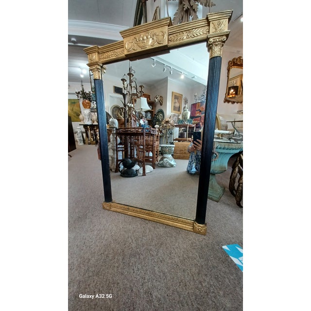 Neoclassical Vintage Neoclassical Style Black and Gilt Mirror For Sale - Image 3 of 6