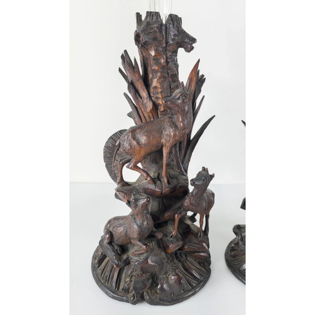 Pair of German Carved Black Forest Walnut Vases For Sale - Image 4 of 13