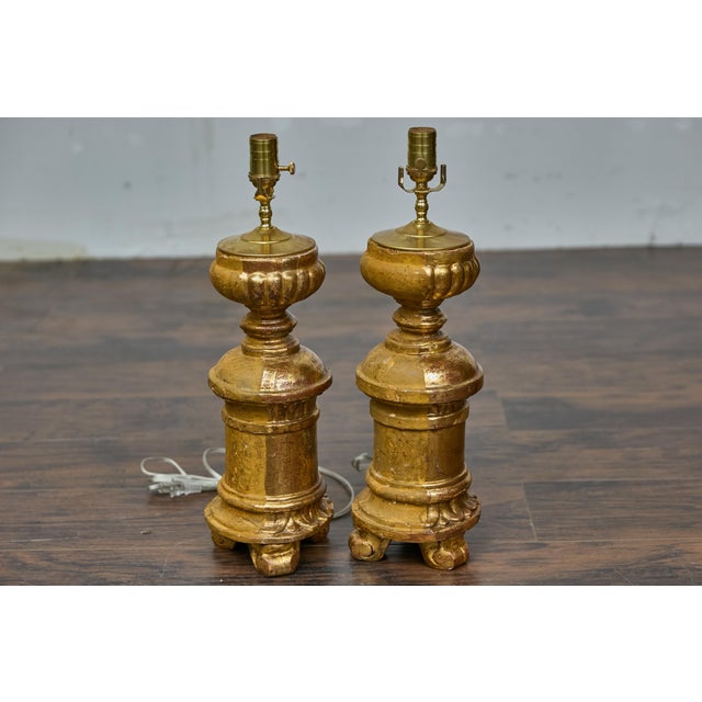 19th Century French Baroque Revival Giltwood Fragments Made into Lamps - a Pair For Sale - Image 9 of 12