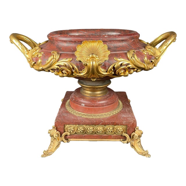 19th Century French Ormolu Mounted Rouge Marble Centerpiece For Sale