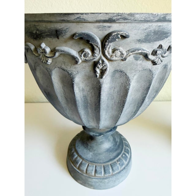 Gray Neoclassic Adams Style English Garden Urns, a Pair, Late 19th Century For Sale - Image 8 of 15