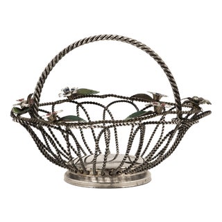 Hollywood Regency Wire Basket with Floral Decor, 1950s For Sale