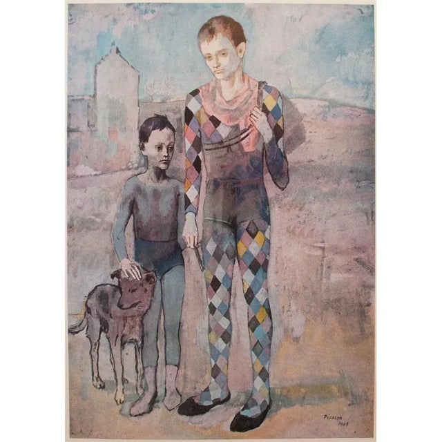 Cornflower Blue 1950s After Pablo Picasso, "Two Saltimbanques With a Dog" Vintage Period Full-Color Print For Sale - Image 8 of 10