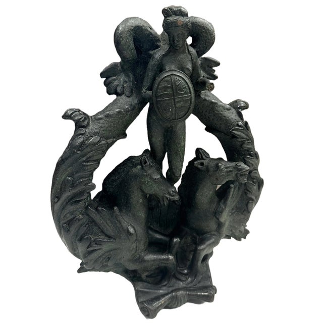 An exceptional antique venetian door knocker with mythical seahorse motif hand cast in bronze. The large scale and level...