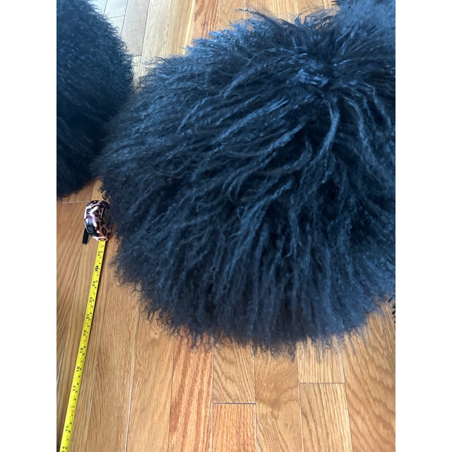 1990s 3-Black Tibetan, Mongolian Lambskin Sheepskin RoMeasure 15" in Diemeter. Stunning, Funund Zippered Pillows. Decor! For Sale - Image 5 of 5