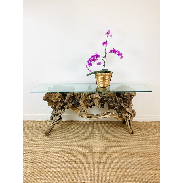 1970s Vintage 1970s Driftwood Burlwood Console or Entry Table For Sale - Image 5 of 9