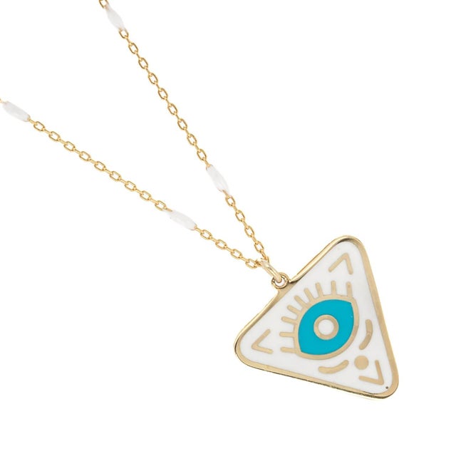 Contemporary Gold Plated Turquoise Evil Eye Chakra Necklace For Sale - Image 3 of 7