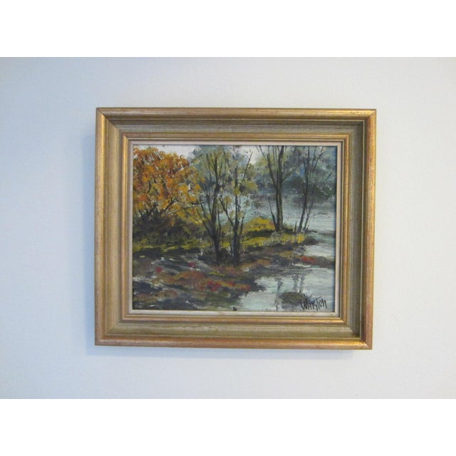 1960s Impressionist Autumn Landscape Oil on Board Signed Winston For Sale - Image 4 of 9