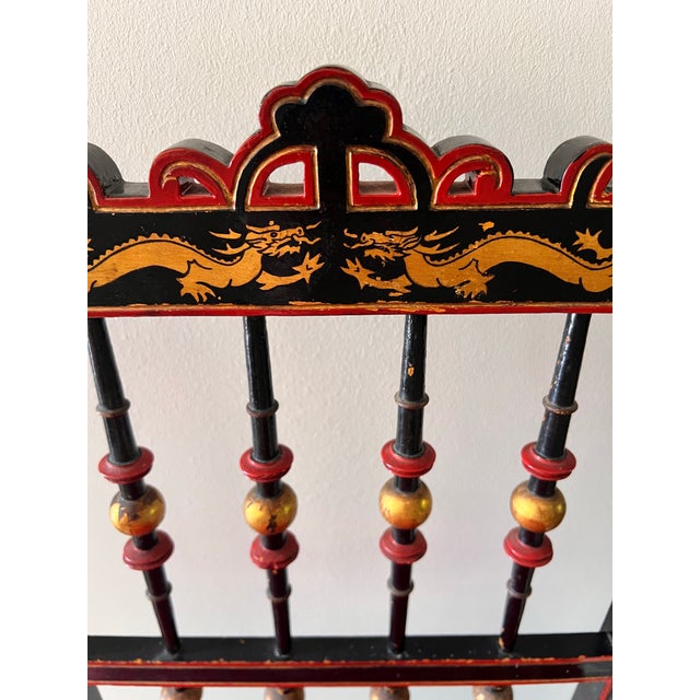 Wood Antique Ebonized Lacquer Slipper Chair With Upholstered Seat For Sale - Image 7 of 12