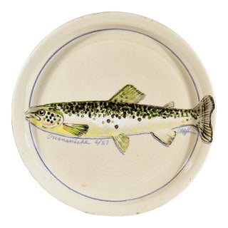 Carole Moses Harman Hand-Painted Pottery Dish, Ouananiche, Dated 1987 For Sale