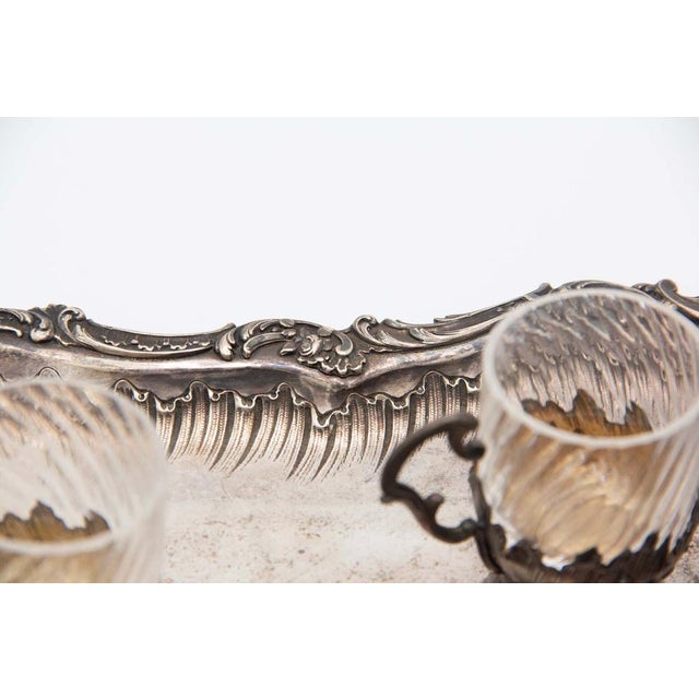 Silver and Glass Cups with Tray, Set of 8 For Sale - Image 5 of 6