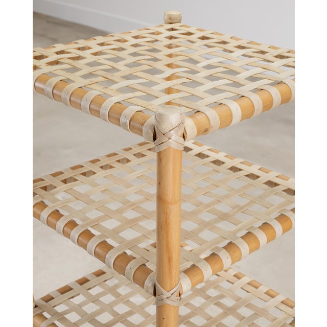 Wood McGuire Antalya Leather Four-Tier Rattan Étagère Plant Stand For Sale - Image 7 of 18
