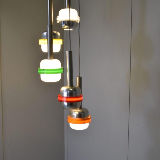 Stilnovo Pendant Lights in White and Colored Plastic from Stilnovo, 1960s, Set of 5 For Sale - Image 4 of 14