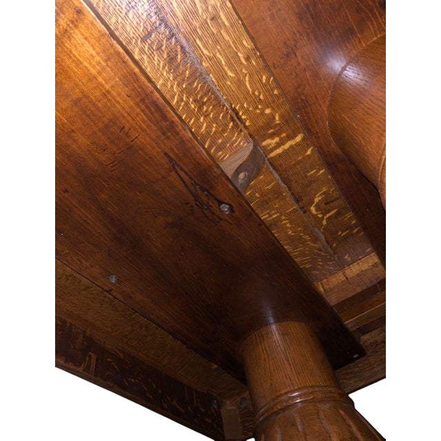 Mid 19th Century Mid 19th Century Victorian Tiger Oak Heavy Carved Dining Table and 4 Leaves For Sale - Image 5 of 12