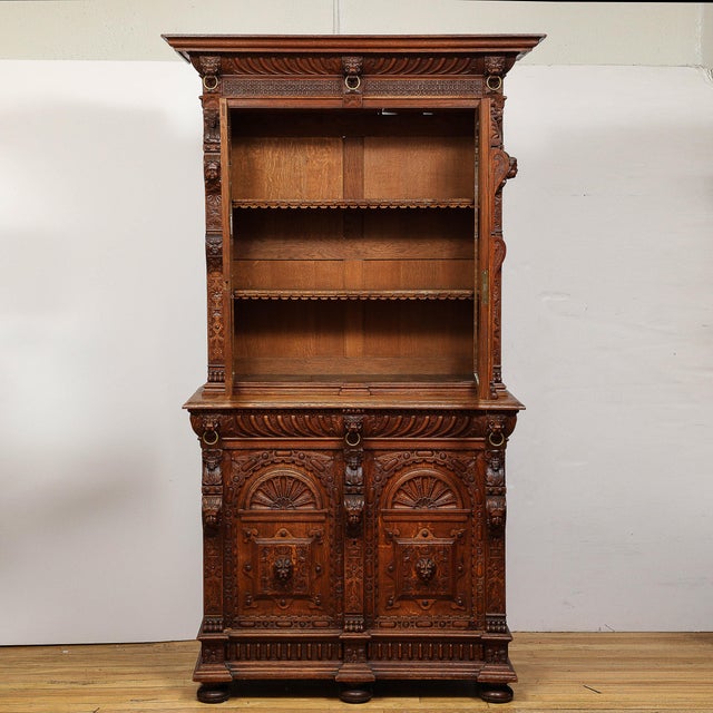 Antique Jacobean Carved Oak Cabinet For Sale - Image 4 of 12