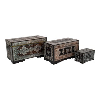 Three Syrian Walnut and Bone Inlaid Chests For Sale
