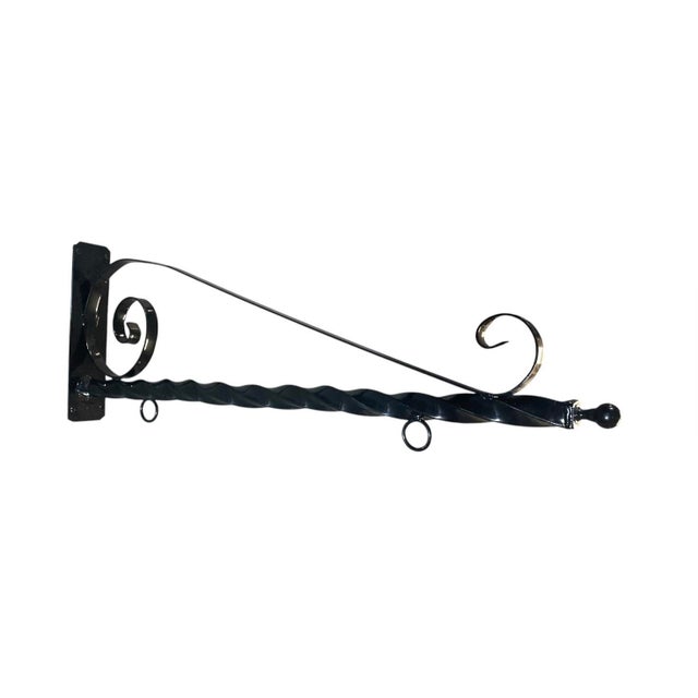 Vintage Wrought Iron Twisted Barber Pole Style Hanging Sign Holder For Sale - Image 4 of 11