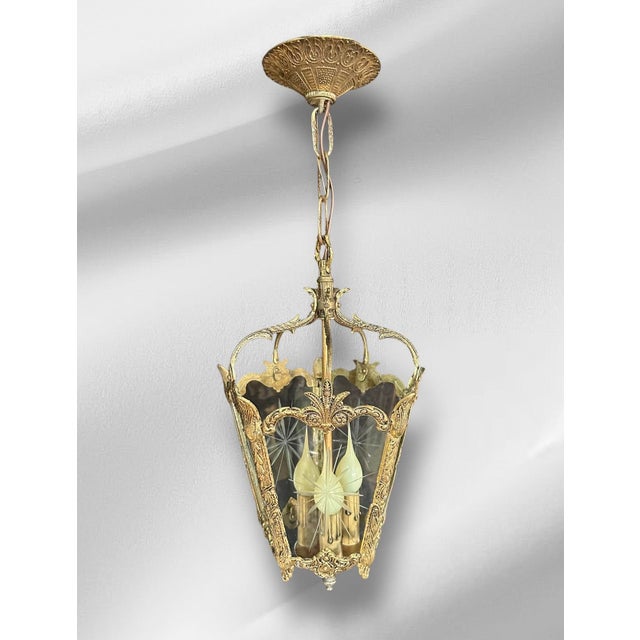 1920s Rococo Lanterns Pendant Lights With Etched Glass - a Pair For Sale - Image 11 of 15