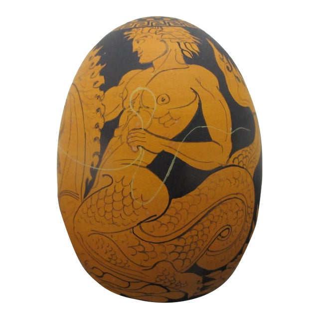 Yiannis Nomikos Male Erotic Mythology Neptune Painting on Goose Egg Art 1977 For Sale