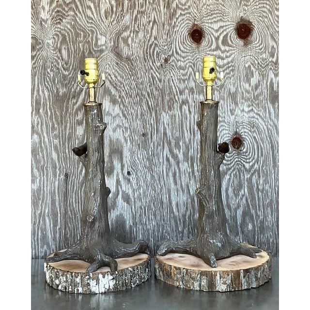 Vintage Boho Cast Iron Bird in Tree Lamps - A Pair For Sale In West Palm - Image 6 of 9