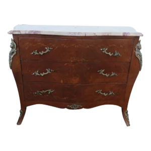 French Marble Top Bombay Serpentine Inlay Commode Dresser Bathroom Vanity