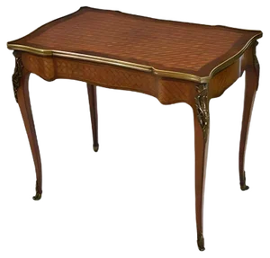 French Kingwood Parquetry & Gilt Metal Serpentine Side Table with Drawer, 1910s