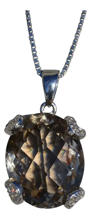 The Thea: Ladies Checkerboard Cut Smokey Quartz and Diamond Necklace in 14K