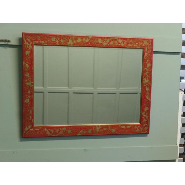 Wood Red and Gold Lacquer Chinoiserie Wall Mirror, 1990 For Sale - Image 7 of 8