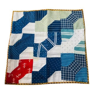 Handmade Americana Bow Tie Quilt Mat - Vintage Men's Shirting Fabrics For Sale