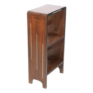 Small Art Deco Machine Age Bookshelf With Metal Inlay Trim C. 1930/40's For Sale