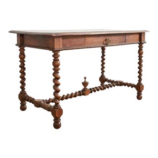 19th Century Louis XIII Style Walnut Barley Twist Library Table For Sale