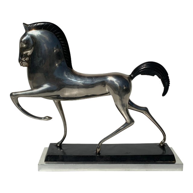 Art Deco Style Silvered Brass Etruscan Horse Sculpture For Sale