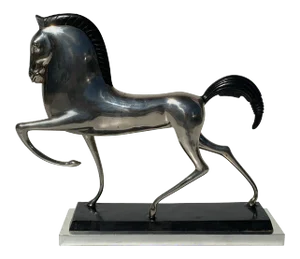 Art Deco Style Silvered Brass Etruscan Horse Sculpture