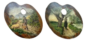 Domenach, Palette Scenes, Oil on Cardboard Paintings, Set of 2