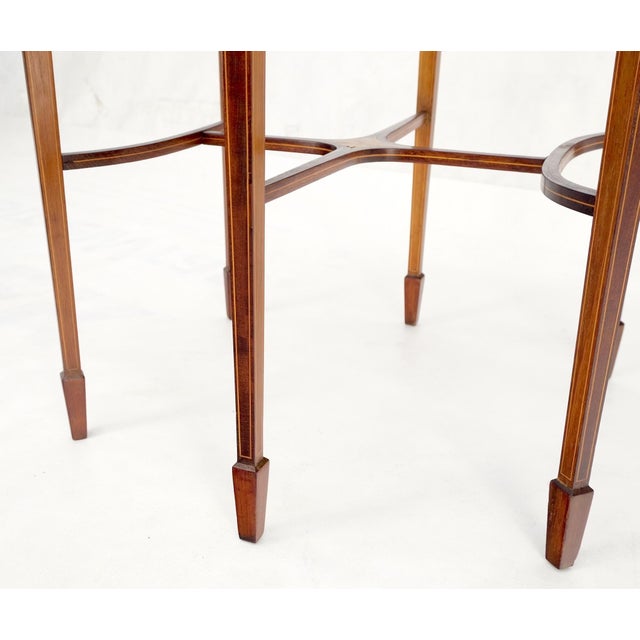 Very Ornate Delicate Lines Walnut Inlay Stretched Hexagon Lamp Side Table Mint For Sale - Image 16 of 16