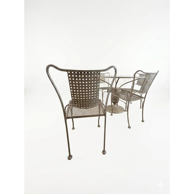 Lee L. Woodard & Sons 1950s Verdigris Hollywood Regency Mid-Century Wrought Iron Patio Dining Set, 5 Pieces For Sale - Image 4 of 8