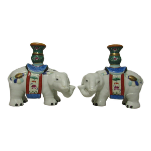 Pair of Chinese Porcelain Elephant Candle Holders