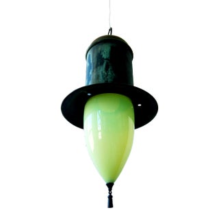 Vaseline Glass Shade Top Hat Pendant For Sale