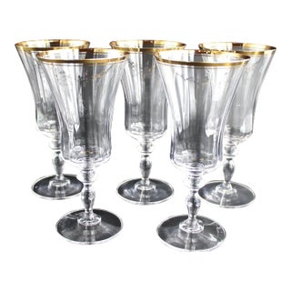 1990s Mikasa Jamestown Gold Trim Crystal Iced Tea Glasses Goblets - Set of 5 For Sale