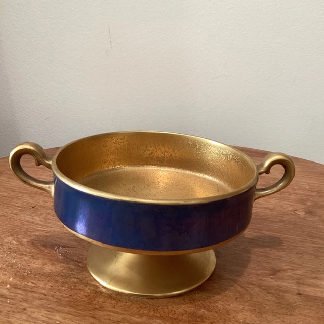 French Vintage Gold and Blue Cobalt Enamel Bowl For Sale - Image 3 of 13