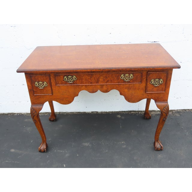 Early 1900s Ball and Claw Feet Burlwood Writing Office Desk 6392 For Sale - Image 18 of 18