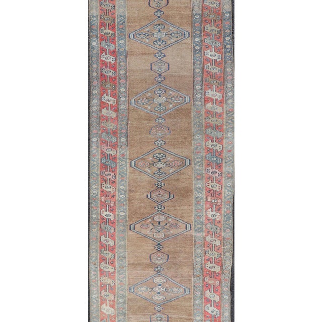 Early 20th Century Antique Sarab Runner With Sub-Geometric Medallion Design in Red, Blue & Brown For Sale - Image 5 of 12