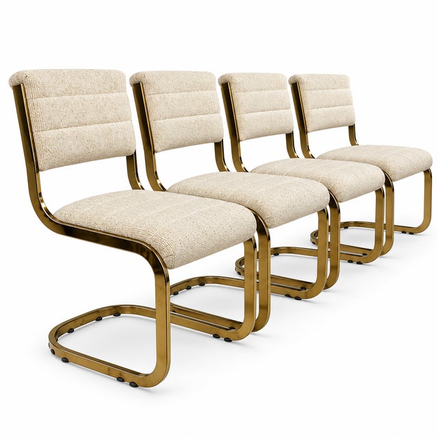 Mid-Century Modern 1970s Mid-Century Modern Cal-Style Brass Cantilever Dining Chairs Model 7411 - Set of 4 For Sale - Image 3 of 8