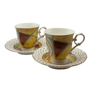 Queen Isabell Limited Collection Porcelain Cups & Pierced Saucers – Set of 2