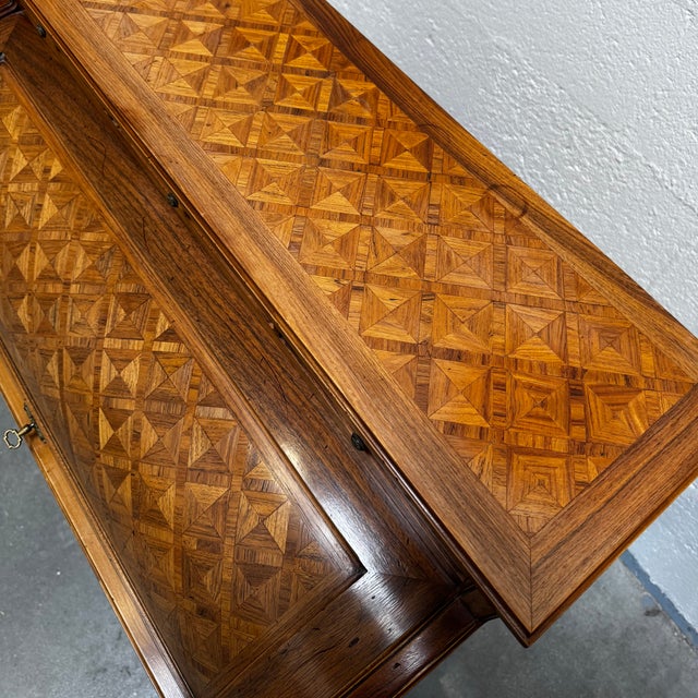 Louis XVI Style Marquetry Cylinder Secretaire with Frieze and Trellis Decoration, 1920s For Sale - Image 6 of 18