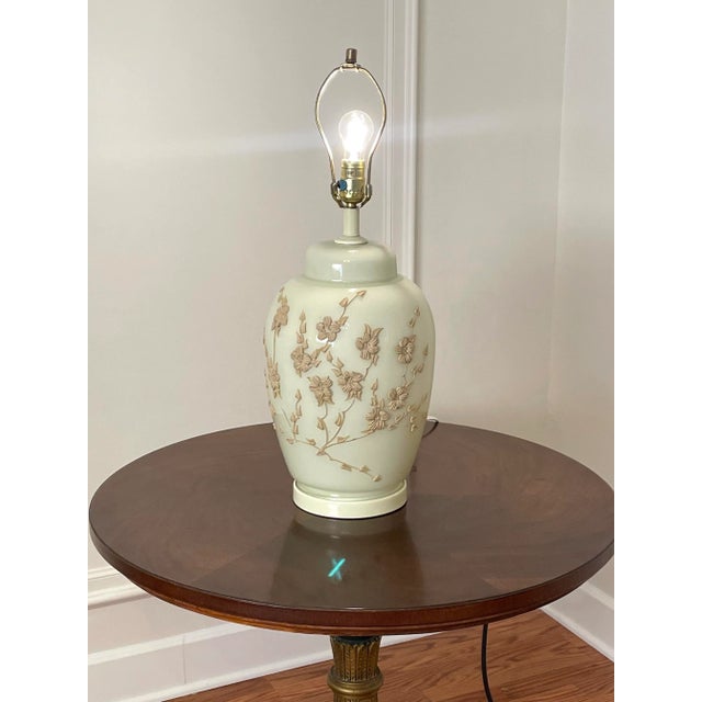 Metal Chinoiserie Style Floral Antique White Ceramic Table Lamp For Sale - Image 7 of 10