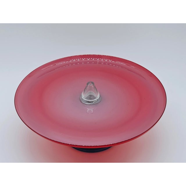 Vintage Venini Red and Blue Murano Glass Footed Sauce For Sale In Miami - Image 6 of 11