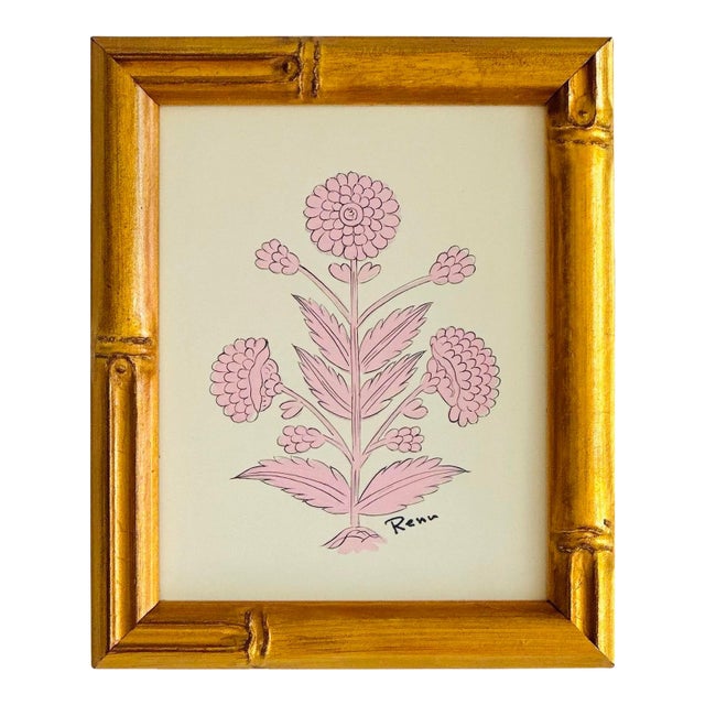 Hand-Painted Jaipuri Pink Floral Motif Painting For Sale