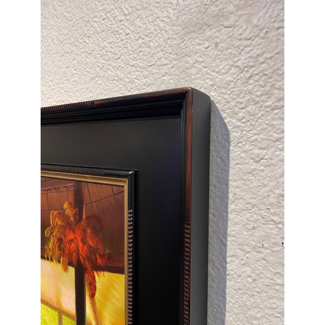 Contemporary Scarlet Ibis by Diego Glazer | Oil on Panel Interior scene with a figure and tropical plants. For Sale - Image 3 of 5
