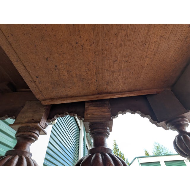 Antique 19th Century French Renaissance Revival Carved Oak Dolphin Sea Serpent Library Desk For Sale - Image 10 of 12